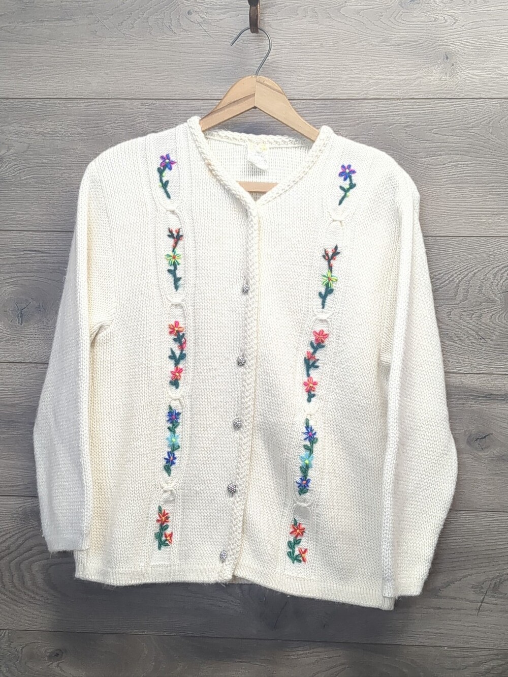Vintage Tyrolean Alpine Embroidered Floral Cardigan Sweater EU 46 Soft
